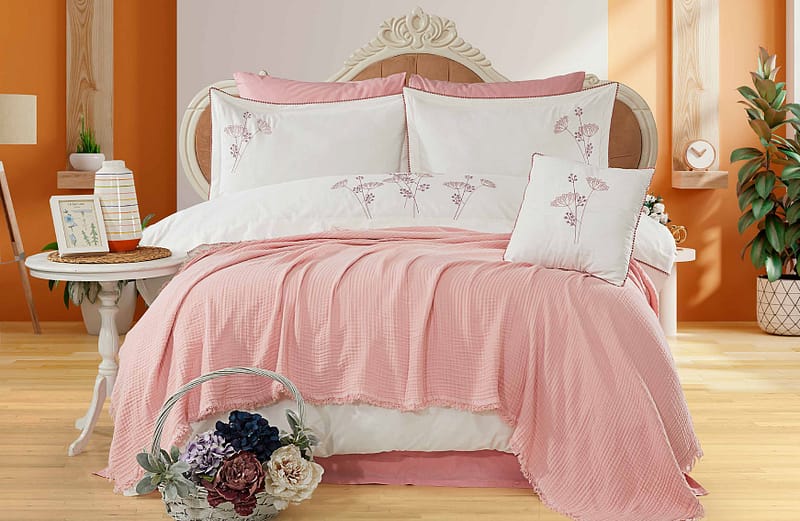 8 Parça Diyor Müslin Seti - Şeffaf Kırmızı