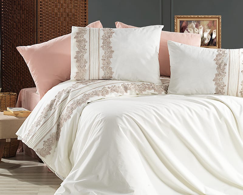 Destan 6 Parça Güpürlü Nevresim Seti - Şeffaf Kırmızı