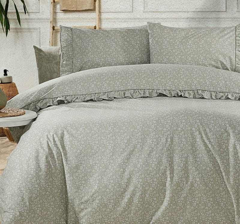 Rozerin 6 Parça Nakışlı Nevresim Seti - Mint Yeşili